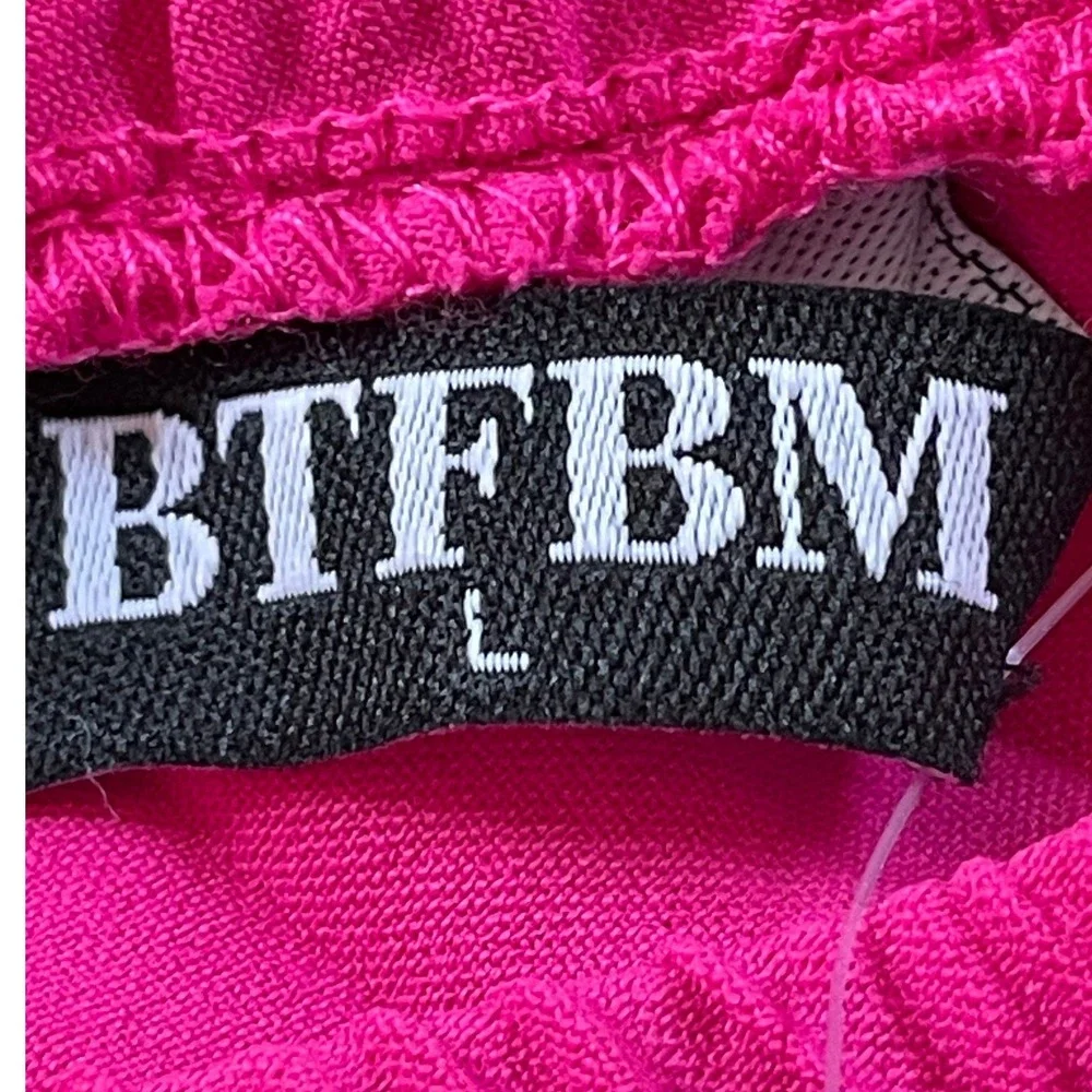BTFBM Womens Hot Pink One Shoulder Pleated Maxi Dress Belted Size L NEW Formal - Picture 3 of 7